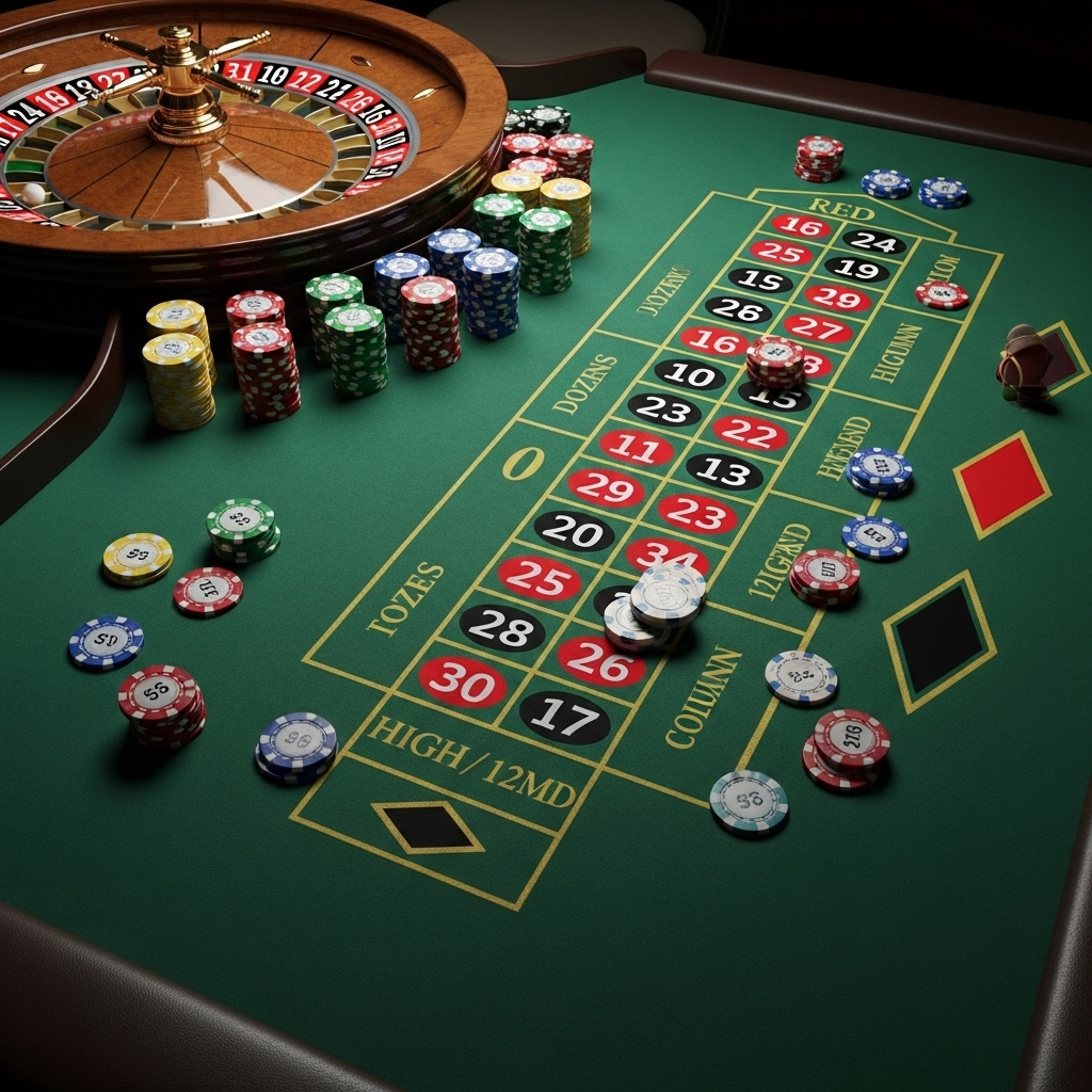 A detailed diagram of a European roulette table layout showing inside and outside bets.